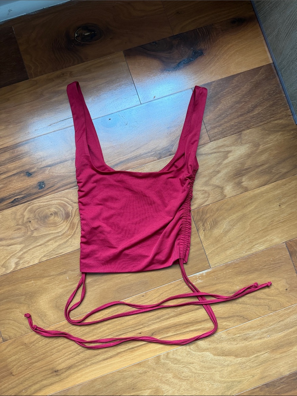 Fashion Nova Deep Red Ruched Side Tie Crop Top